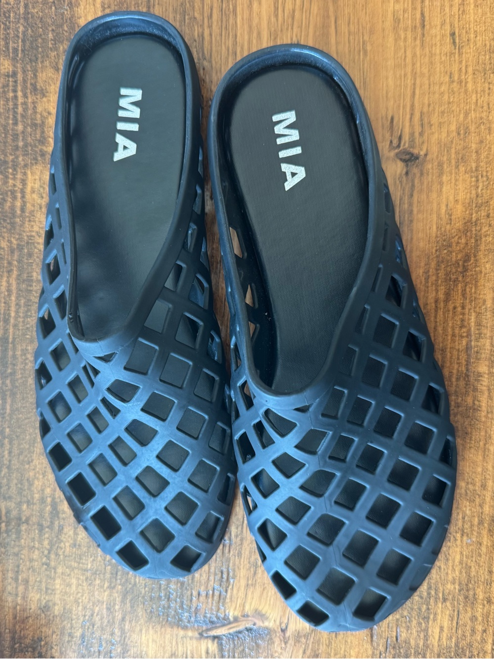 MIA Black Lattice Slip-On Clogs
